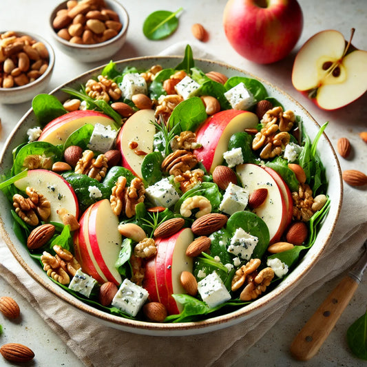 Geroosterde notensalade met appel en geitenkaas